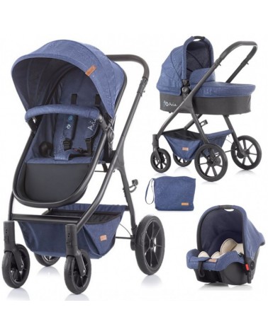 TRÍO CAPAZO DURO CON BOLSO AVIA BLUE LINEN DE CHIPOLINO