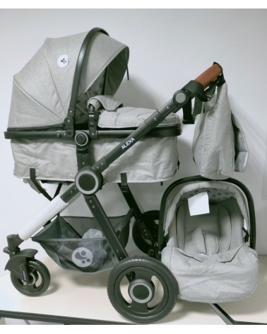 Reacondicionado carrito de bebe trío convertible Alexa grey elephants