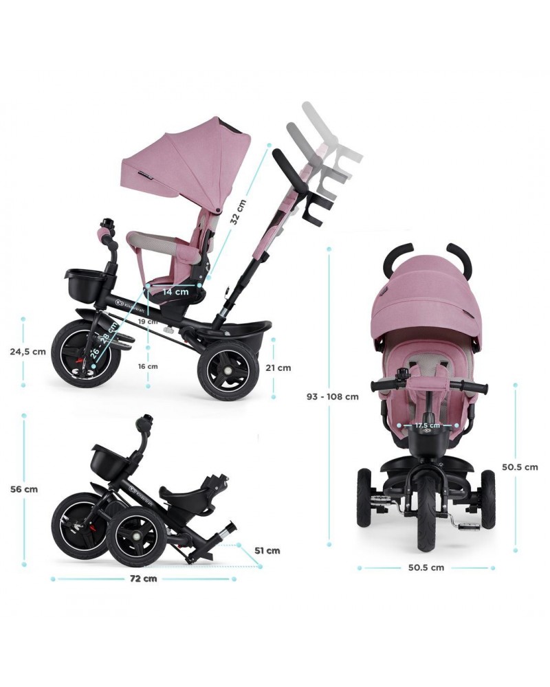  KinderKraft - Triciclo para niños pequeños de 2 a 5 años, mango  de empuje extraíble, asiento giratorio, toldo ajustable plegable, arnés de  seguridad, almacenamiento, regalos para gemelos, triciclo para niños,  triciclo