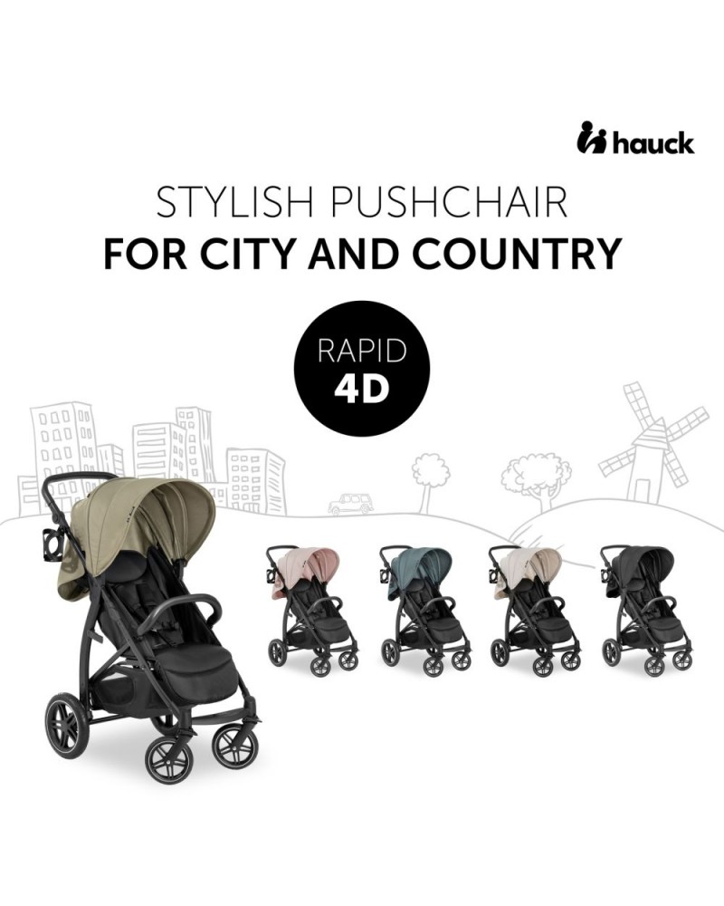 Hauck Rapid 4D, Silla de paseo, desde Nacimiento hasta 25 kg, Compacto,  Capota XL con Protección Solar 50+, Ruedas de Goma, Altura Ajustable,  Posición