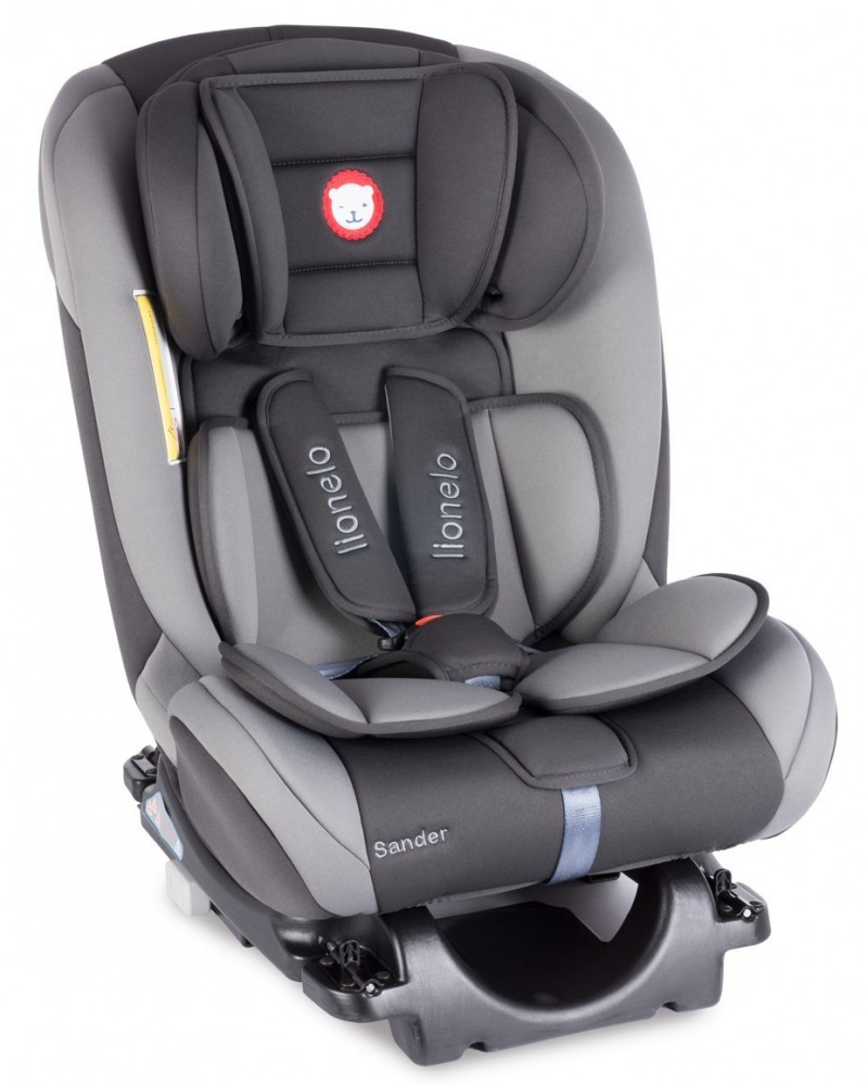Asiento infantil para coche LIONELO SANDER ISOFIX color gris 0-36 kg, asiento giratorio, organizador y parasol
